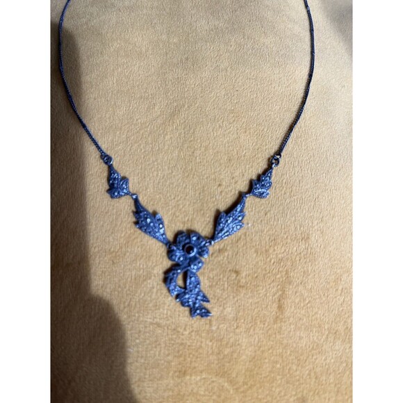 Sterling Silver Marcasite Garnet Flower Dangle Pendant Necklace 18.5” 9 Gram 925 - Picture 6 of 9